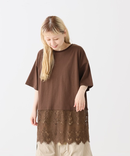 HEART MARKET(ハートマーケット)の「裾レースドッキングチュニック(Tシャツ/カットソー・レディース・ダークブラウン/グレイッシュベージュ/ホワイト/ブラック系/ブラック・FREE)」の8枚目の写真