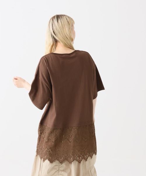 HEART MARKET(ハートマーケット)の「裾レースドッキングチュニック(Tシャツ/カットソー・レディース・ダークブラウン/グレイッシュベージュ/ホワイト/ブラック系/ブラック・FREE)」の10枚目の写真