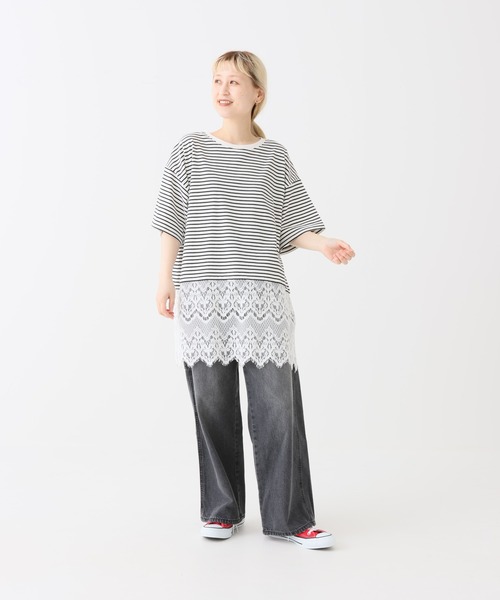 HEART MARKET(ハートマーケット)の「裾レースドッキングチュニック(Tシャツ/カットソー・レディース・ダークブラウン/グレイッシュベージュ/ホワイト/ブラック系/ブラック・FREE)」の11枚目の写真