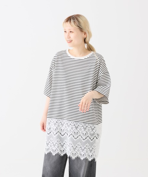 HEART MARKET(ハートマーケット)の「裾レースドッキングチュニック(Tシャツ/カットソー・レディース・ダークブラウン/グレイッシュベージュ/ホワイト/ブラック系/ブラック・FREE)」の12枚目の写真