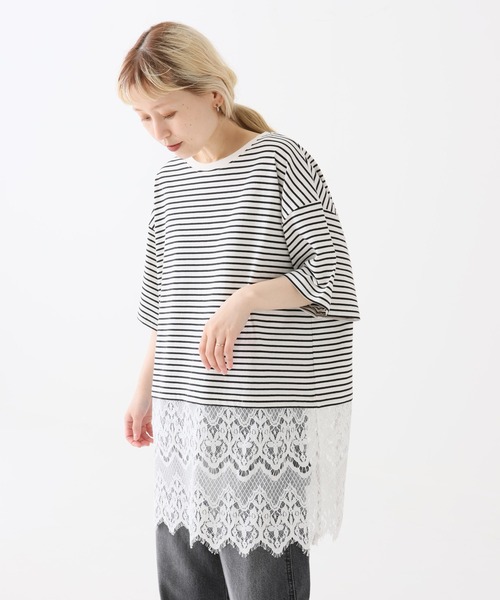 HEART MARKET(ハートマーケット)の「裾レースドッキングチュニック(Tシャツ/カットソー・レディース・ダークブラウン/グレイッシュベージュ/ホワイト/ブラック系/ブラック・FREE)」の13枚目の写真