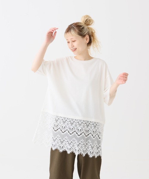 HEART MARKET(ハートマーケット)の「裾レースドッキングチュニック(Tシャツ/カットソー・レディース・ダークブラウン/グレイッシュベージュ/ホワイト/ブラック系/ブラック・FREE)」の16枚目の写真