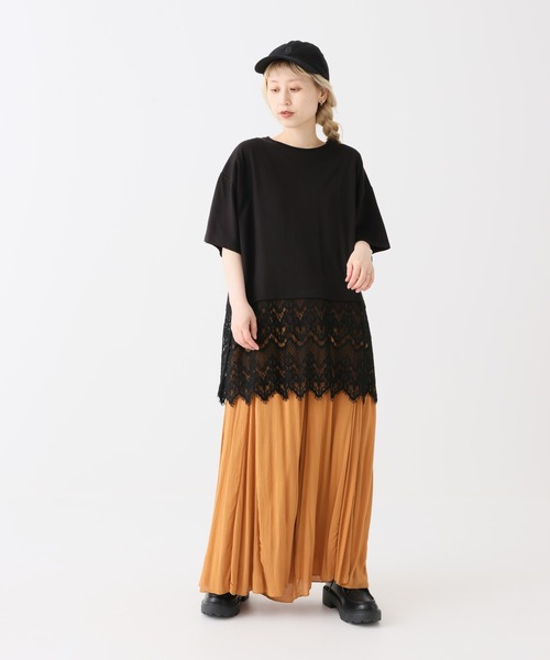 HEART MARKET(ハートマーケット)の「裾レースドッキングチュニック(Tシャツ/カットソー・レディース・ダークブラウン/グレイッシュベージュ/ホワイト/ブラック系/ブラック・FREE)」の19枚目の写真
