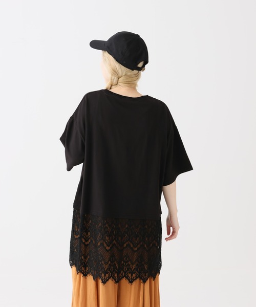 HEART MARKET(ハートマーケット)の「裾レースドッキングチュニック(Tシャツ/カットソー・レディース・ダークブラウン/グレイッシュベージュ/ホワイト/ブラック系/ブラック・FREE)」の22枚目の写真