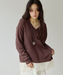 【Noka】裾レースVネックプルオーバー