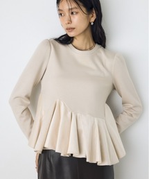 ベロアフリルヘムカットトップス 秋服 冬服 春服 ペプラムトップス 体系カバー オケージョン
