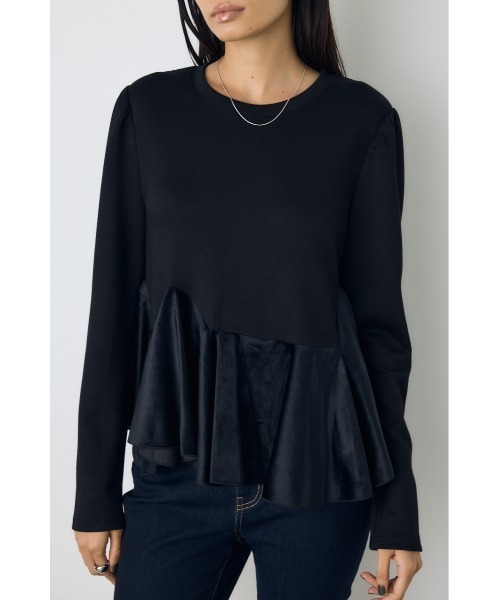 AZUL by moussy(アズールバイマウジー)の「ベロアフリルヘムカットトップス 秋服 冬服 春服 ペプラムトップス 体系カバー オケージョン(Tシャツ/カットソー・レディース・ネイビー/ブラック/ライトベージュ・FREE)」の5枚目の写真