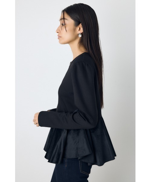AZUL by moussy(アズールバイマウジー)の「ベロアフリルヘムカットトップス 秋服 冬服 春服 ペプラムトップス 体系カバー オケージョン(Tシャツ/カットソー・レディース・ネイビー/ブラック/ライトベージュ・FREE)」の6枚目の写真
