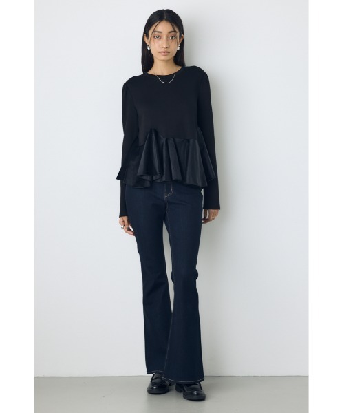 AZUL by moussy(アズールバイマウジー)の「ベロアフリルヘムカットトップス 秋服 冬服 春服 ペプラムトップス 体系カバー オケージョン(Tシャツ/カットソー・レディース・ネイビー/ブラック/ライトベージュ・FREE)」の8枚目の写真