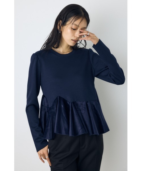 AZUL by moussy(アズールバイマウジー)の「ベロアフリルヘムカットトップス 秋服 冬服 春服 ペプラムトップス 体系カバー オケージョン(Tシャツ/カットソー・レディース・ネイビー/ブラック/ライトベージュ・FREE)」の21枚目の写真
