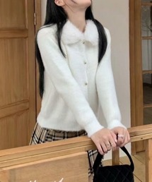 【秋冬新作】ファー襟付き前開きボタンニット