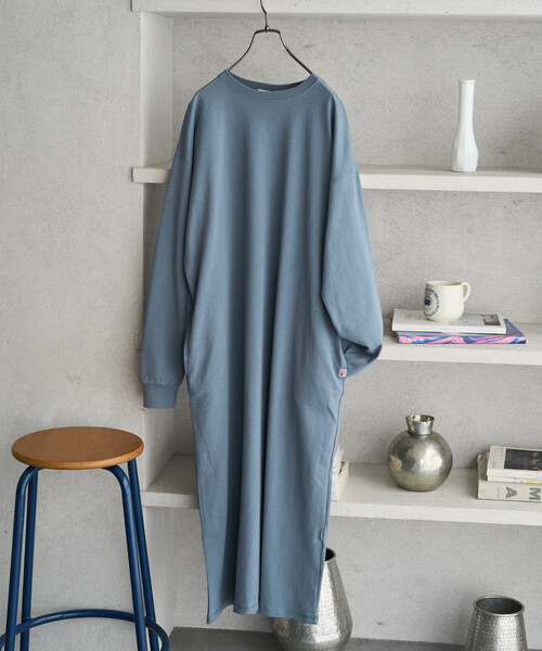 FREAK'S STORE(フリークスストア)の「限定展開 USAコットン ビッグ シルエット ロングスリーブ ワンピース(ワンピース・レディース・ネイビー/ブラック/ダークブラウン/ナチュラル/ストライプ/ワイン/オリーブ/ブルー・MEDIUM/SMALL)」の6枚目の写真