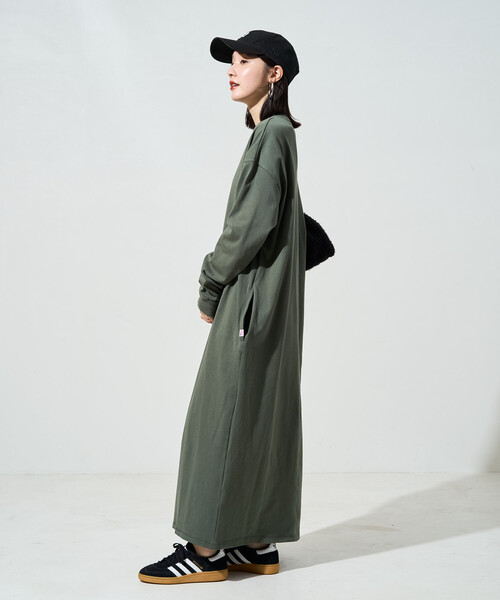 FREAK'S STORE(フリークスストア)の「限定展開 USAコットン ビッグ シルエット ロングスリーブ ワンピース(ワンピース・レディース・ネイビー/ブラック/ダークブラウン/ナチュラル/ストライプ/ワイン/オリーブ/ブルー・MEDIUM/SMALL)」の11枚目の写真