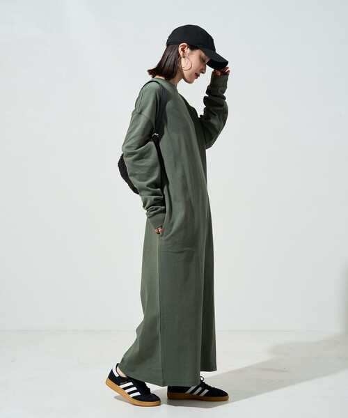 FREAK'S STORE(フリークスストア)の「限定展開 USAコットン ビッグ シルエット ロングスリーブ ワンピース(ワンピース・レディース・ネイビー/ブラック/ダークブラウン/ナチュラル/ストライプ/ワイン/オリーブ/ブルー・MEDIUM/SMALL)」の13枚目の写真