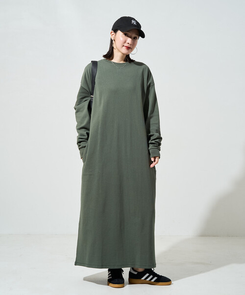 FREAK'S STORE(フリークスストア)の「限定展開 USAコットン ビッグ シルエット ロングスリーブ ワンピース(ワンピース・レディース・ネイビー/ブラック/ダークブラウン/ナチュラル/ストライプ/ワイン/オリーブ/ブルー・MEDIUM/SMALL)」の14枚目の写真
