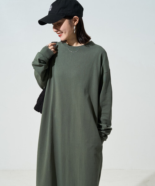 FREAK'S STORE(フリークスストア)の「限定展開 USAコットン ビッグ シルエット ロングスリーブ ワンピース(ワンピース・レディース・ネイビー/ブラック/ダークブラウン/ナチュラル/ストライプ/ワイン/オリーブ/ブルー・MEDIUM/SMALL)」の15枚目の写真