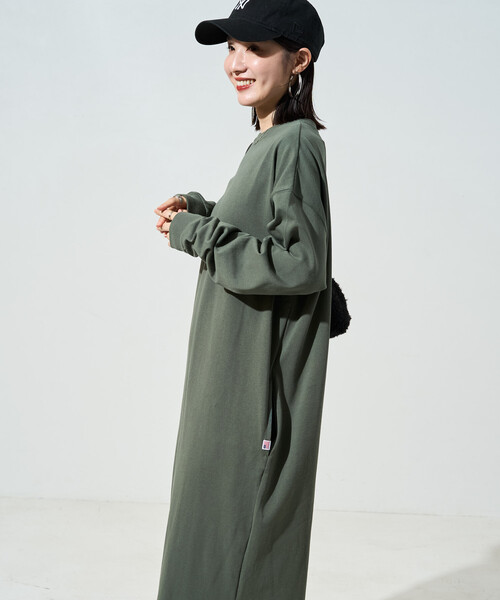 FREAK'S STORE(フリークスストア)の「限定展開 USAコットン ビッグ シルエット ロングスリーブ ワンピース(ワンピース・レディース・ネイビー/ブラック/ダークブラウン/ナチュラル/ストライプ/ワイン/オリーブ/ブルー・MEDIUM/SMALL)」の16枚目の写真