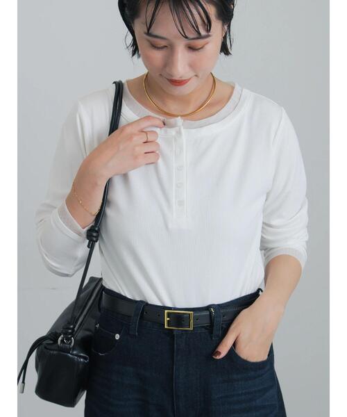 Te chichi(テチチ)の「ヘンリーネックシアーレイヤードトップス(Tシャツ/カットソー・レディース・ブラック/オフホワイト/イエロー・F)」の1枚目の写真