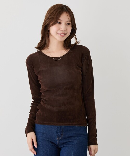Jayro（ジャイロ）の「シアーベロア長袖Tシャツ（Tシャツ/カットソー・レディース・ダークブラウン/チャコールグレー/ブラック・M）」の3枚目の写真