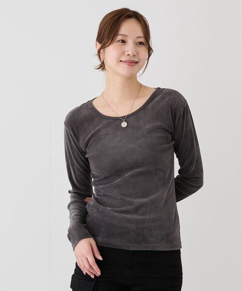 Jayro（ジャイロ）の「シアーベロア長袖Tシャツ（Tシャツ/カットソー・レディース・ダークブラウン/チャコールグレー/ブラック・M）」の2枚目の写真