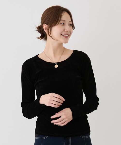 Jayro（ジャイロ）の「シアーベロア長袖Tシャツ（Tシャツ/カットソー・レディース・ダークブラウン/チャコールグレー/ブラック・M）」の4枚目の写真