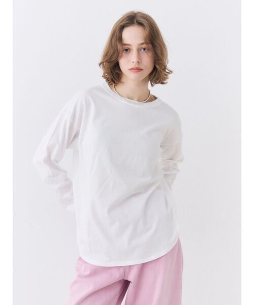 Ungrid(アングリッド)の「ラウンドロングスリーブTee(Tシャツ/カットソー・レディース・オフホワイト/ライトグレー/イエロー/ブラック・FREE)」の1枚目の写真