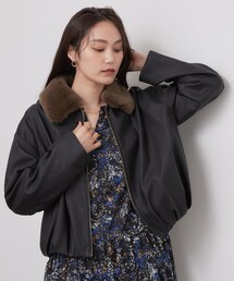 フェイクファー衿付き マットレザー調ブルゾン【洗える】