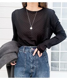 【レイヤードアイテム】フロッキードットクルートップス　シアートップス　秋冬