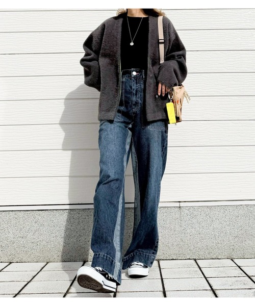 Q（キュー）の「【レイヤードアイテム】フロッキードットクルートップス　シアートップス　秋冬（Tシャツ/カットソー・レディース・ブラック/グレー・MEDIUM）」の19枚目の写真