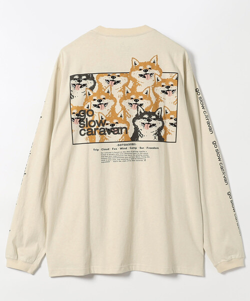 go slow caravan(ゴースローキャラバン)の「go slow caravan/ゴースローキャラバン USAコットン スクエアロゴ バックプリント 長袖Tシャツ(Tシャツ/カットソー・メンズ・ホワイト/オフホワイト/ブラック・5/4/3)」の2枚目の写真