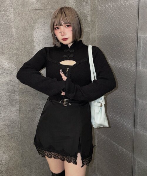 Mavie..7(メヴィセットゥ)の「【Mavie..7】チャイナボタンデザインプルオーバー(ニット/セーター・レディース・ボルドー/ブラック/ネイビー・FREE)」の1枚目の写真