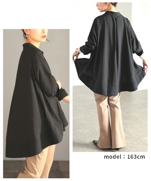 Sawa a la mode(サワアラモード)の「テールヘムフレアブラウス(シャツ/ブラウス・レディース・ブラック/オフホワイト・FREE)」の10枚目の写真