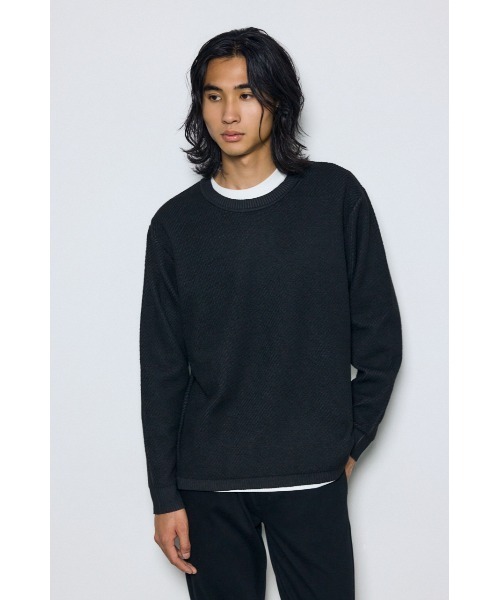 AZUL by moussy（アズールバイマウジー）の「【これ1つでコーデ完成】レイヤードニット&カットソートップス2点セット　秋服　冬服　春服　ロンT　無地　マシンウォッシャブル　洗濯機◎（ニット/セーター・メンズ・ブルー/グレー/ブラック・LARGE/MEDIUM）」の4枚目の写真