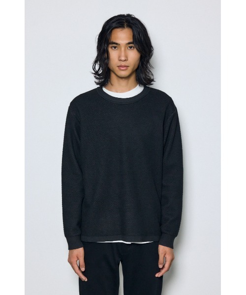 AZUL by moussy（アズールバイマウジー）の「【これ1つでコーデ完成】レイヤードニット&カットソートップス2点セット　秋服　冬服　春服　ロンT　無地　マシンウォッシャブル　洗濯機◎（ニット/セーター・メンズ・ブルー/グレー/ブラック・LARGE/MEDIUM）」の7枚目の写真