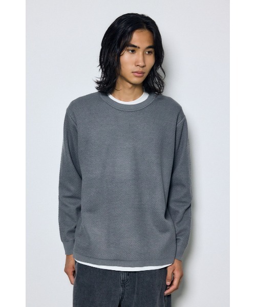 AZUL by moussy（アズールバイマウジー）の「【これ1つでコーデ完成】レイヤードニット&カットソートップス2点セット　秋服　冬服　春服　ロンT　無地　マシンウォッシャブル　洗濯機◎（ニット/セーター・メンズ・ブルー/グレー/ブラック・LARGE/MEDIUM）」の16枚目の写真