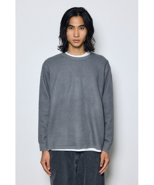 AZUL by moussy（アズールバイマウジー）の「【これ1つでコーデ完成】レイヤードニット&カットソートップス2点セット　秋服　冬服　春服　ロンT　無地　マシンウォッシャブル　洗濯機◎（ニット/セーター・メンズ・ブルー/グレー/ブラック・LARGE/MEDIUM）」の19枚目の写真