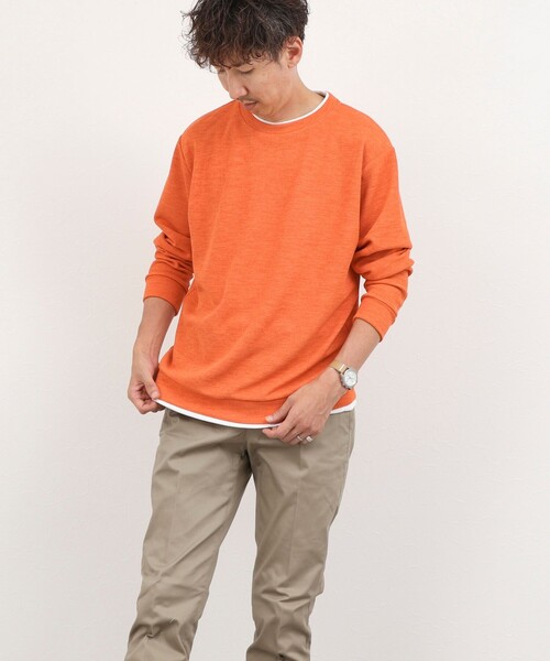 NOLLEY’S(ノーリーズ)の「メランジWフェイスダブルカラー LS Tee 26AW(Tシャツ/カットソー・メンズ・グレイッシュブルー/ネイビー/オレンジ/グレイッシュベージュ・XL/L/S/M)」の17枚目の写真