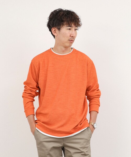NOLLEY’S(ノーリーズ)の「メランジWフェイスダブルカラー LS Tee 26AW(Tシャツ/カットソー・メンズ・グレイッシュブルー/ネイビー/オレンジ/グレイッシュベージュ・XL/L/S/M)」の19枚目の写真