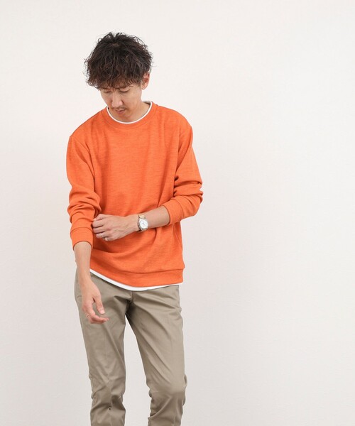 NOLLEY’S(ノーリーズ)の「メランジWフェイスダブルカラー LS Tee 26AW(Tシャツ/カットソー・メンズ・グレイッシュブルー/ネイビー/オレンジ/グレイッシュベージュ・XL/L/S/M)」の20枚目の写真