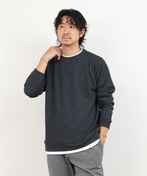 NOLLEY’S(ノーリーズ)の「メランジWフェイスダブルカラー LS Tee 26AW(Tシャツ/カットソー・メンズ・グレイッシュブルー/ネイビー/オレンジ/グレイッシュベージュ・XL/L/S/M)」の5枚目の写真