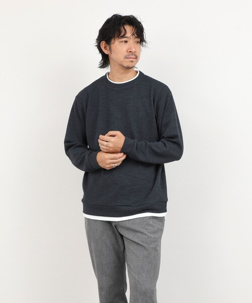 NOLLEY’S(ノーリーズ)の「メランジWフェイスダブルカラー LS Tee 26AW(Tシャツ/カットソー・メンズ・グレイッシュブルー/ネイビー/オレンジ/グレイッシュベージュ・XL/L/S/M)」の6枚目の写真