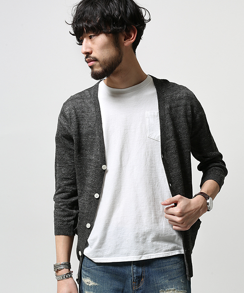 NANO universe(ナノユニバース)の「フレンチリネンVカーデ 7/S(カーディガン/ボレロ・メンズ・ブラック/ブルーグリーン/ネイビー/グレー・SMALL/LARGE/X-LARGE/MEDIUM)」の2枚目の写真