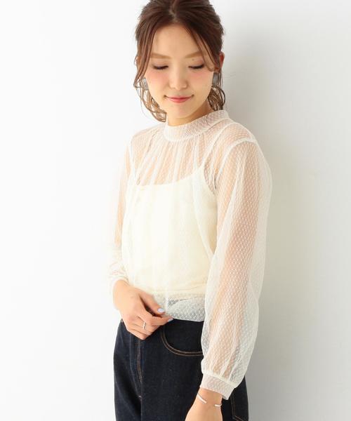 Another Edition(アナザーエディション)の「ドットハイネックブラウス2/AEMFC DOTチュール H/N BLⅡ◆(シャツ/ブラウス・レディース・オフホワイト/ブラック・FREE)」の1枚目の写真