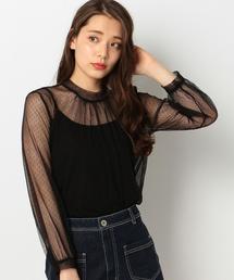 Another Edition | ドットハイネックブラウス2/AEMFC DOTチュール H/N BLⅡ(シャツ/ブラウス)