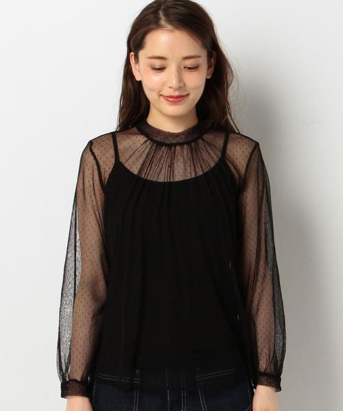 Another Edition(アナザーエディション)の「ドットハイネックブラウス2/AEMFC DOTチュール H/N BLⅡ◆(シャツ/ブラウス・レディース・オフホワイト/ブラック・FREE)」の4枚目の写真