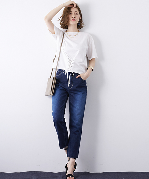 STUDIOUS(ステュディオス)の「【STUDIOUS】コルセットディティールカットソー(Tシャツ/カットソー・レディース・ダークグリーン/オフホワイト/ブラック・FREE)」の14枚目の写真