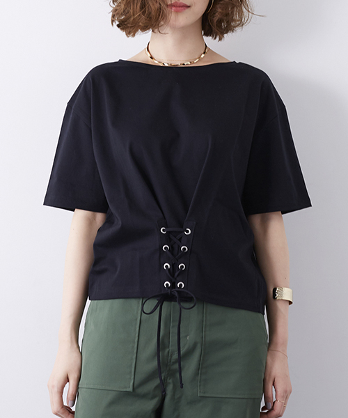 STUDIOUS(ステュディオス)の「【STUDIOUS】コルセットディティールカットソー(Tシャツ/カットソー・レディース・ダークグリーン/オフホワイト/ブラック・FREE)」の10枚目の写真