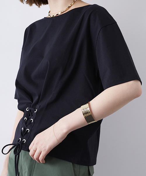 STUDIOUS(ステュディオス)の「【STUDIOUS】コルセットディティールカットソー(Tシャツ/カットソー・レディース・ダークグリーン/オフホワイト/ブラック・FREE)」の6枚目の写真