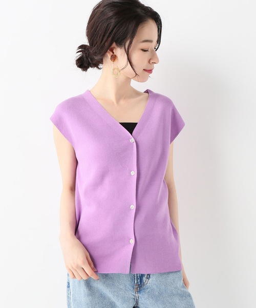 SLOBE IENA（スローブイエナ）の「総針ニュアンスフレンチカーディガン◆（カーディガン/ボレロ・レディース・ブラック/パープル/グリーン/アイボリー・FREE）」の4枚目の写真