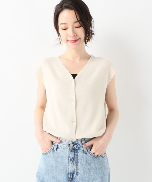 SLOBE IENA（スローブイエナ）の「総針ニュアンスフレンチカーディガン◆（カーディガン/ボレロ・レディース・ブラック/パープル/グリーン/アイボリー・FREE）」の2枚目の写真